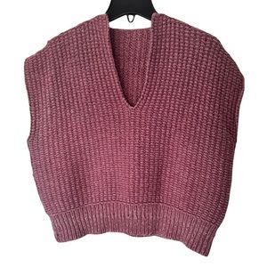 Hand Knit Grandpa Grandma Plum Fuchsia Warm Winter Pullover Sweater Vest EUC M